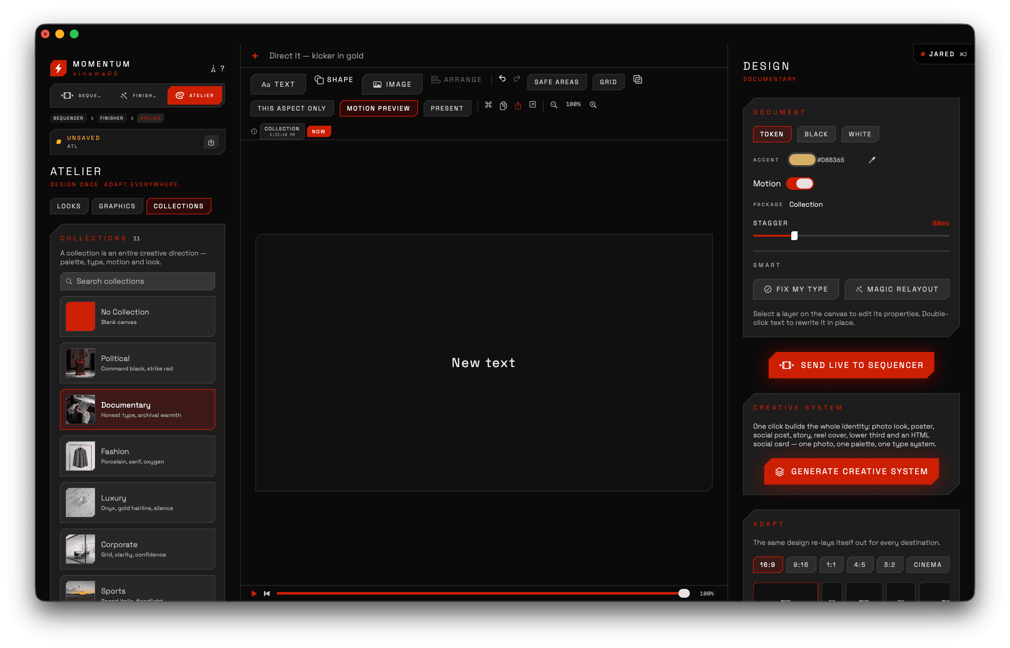 Actual cinemaOS Atelier interface