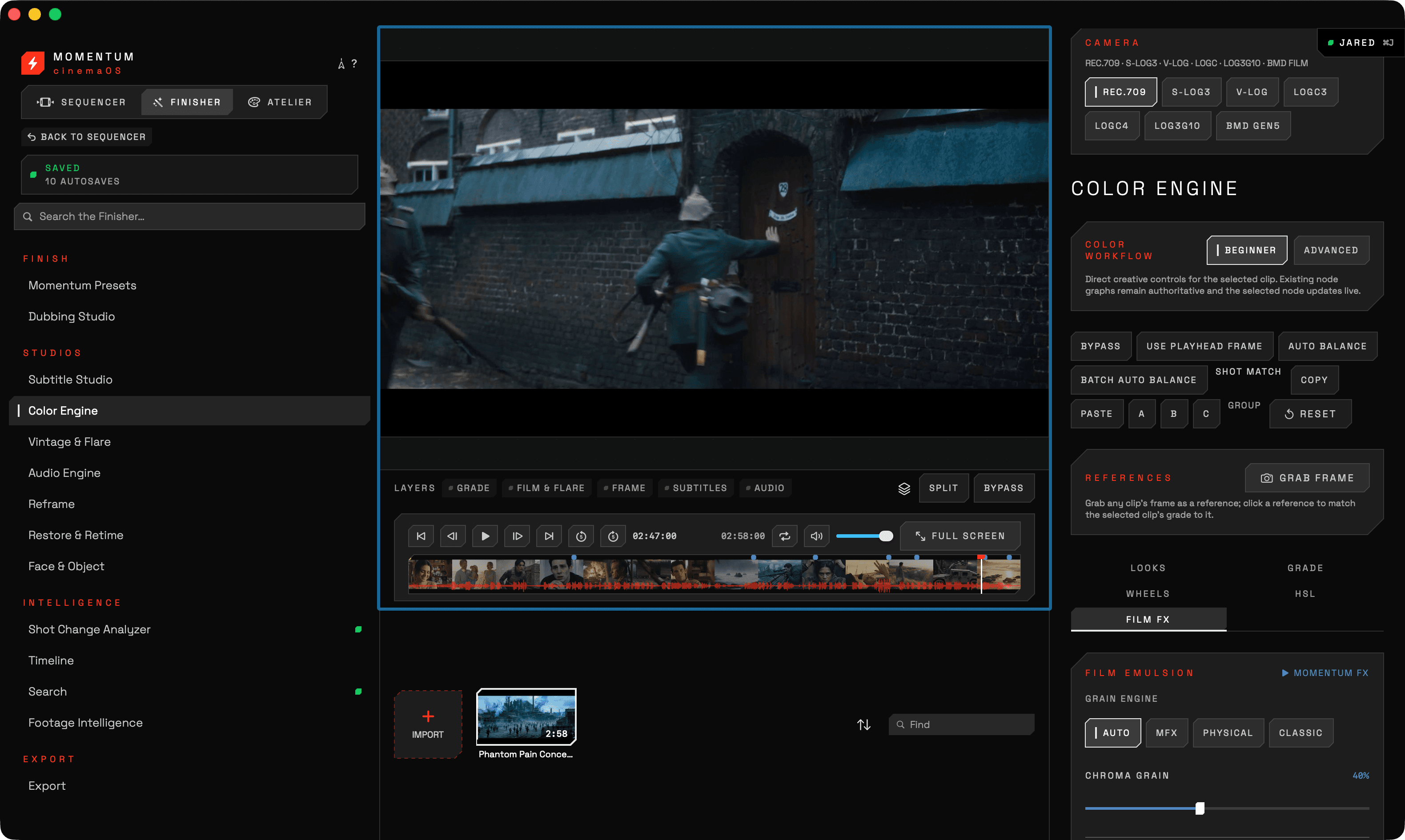 Actual cinemaOS Finisher interface