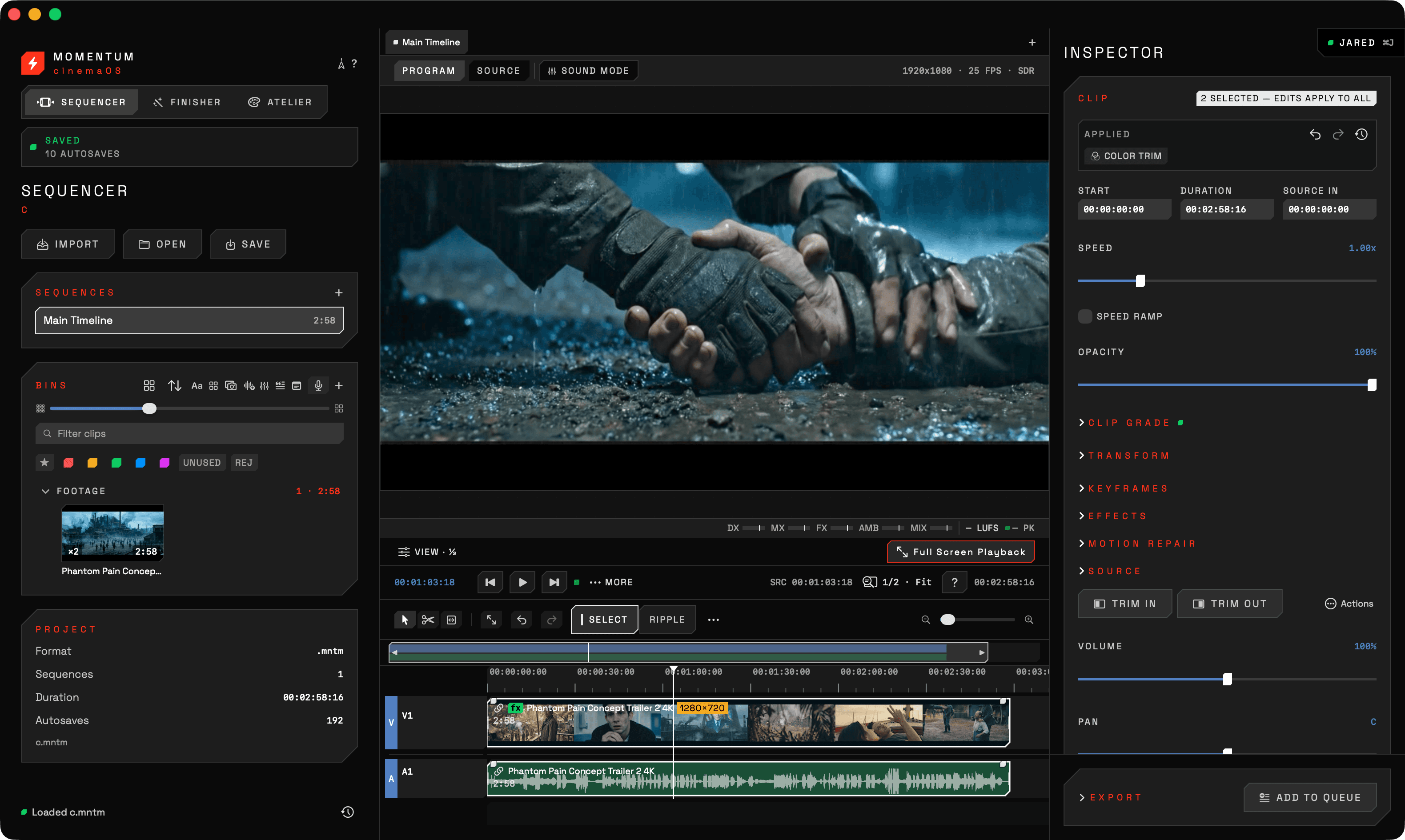 Actual cinemaOS Sequencer interface