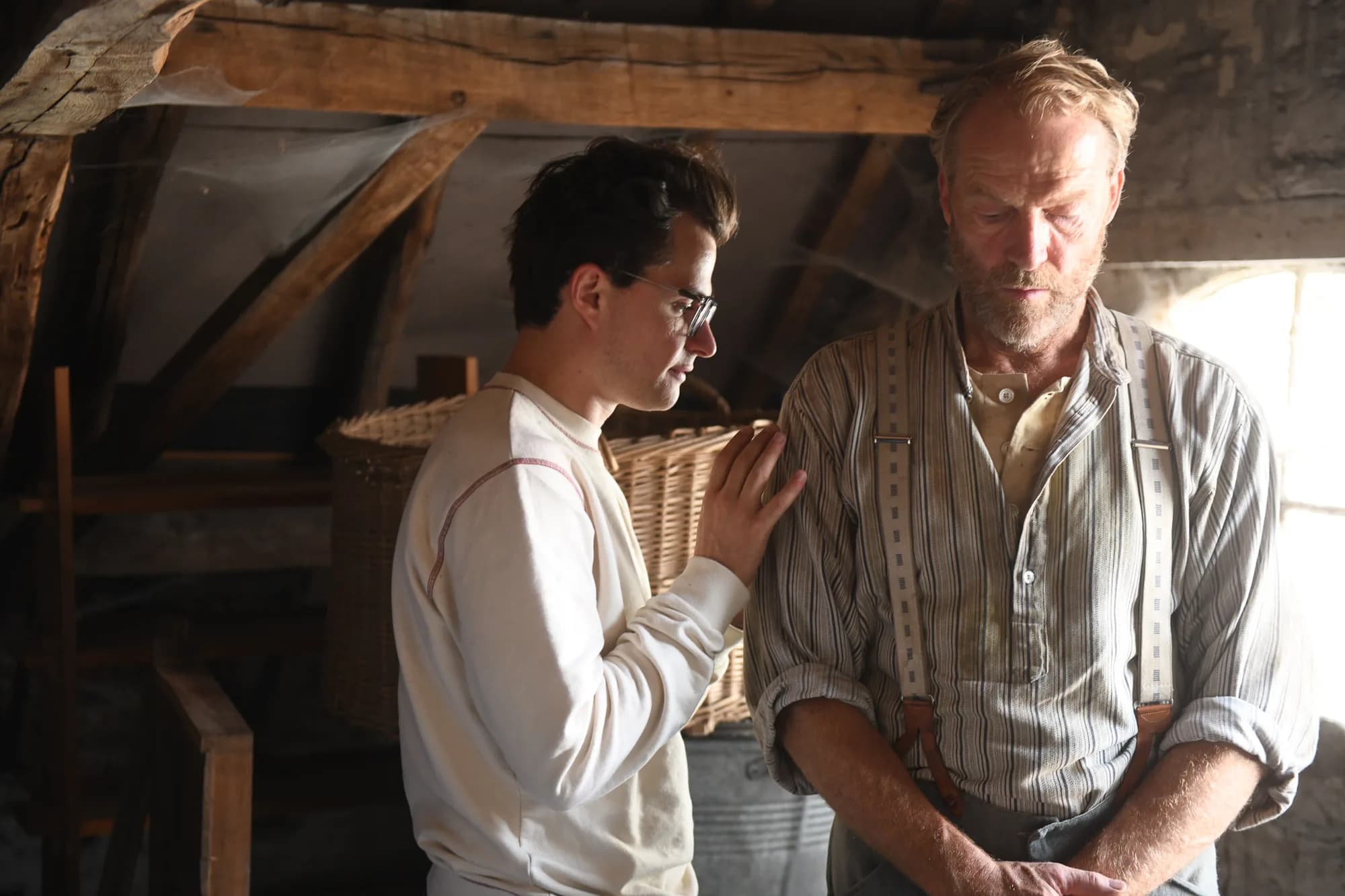 Julien Hayet-Kerknawi directing Iain Glen on the set of The Last Front, 2024