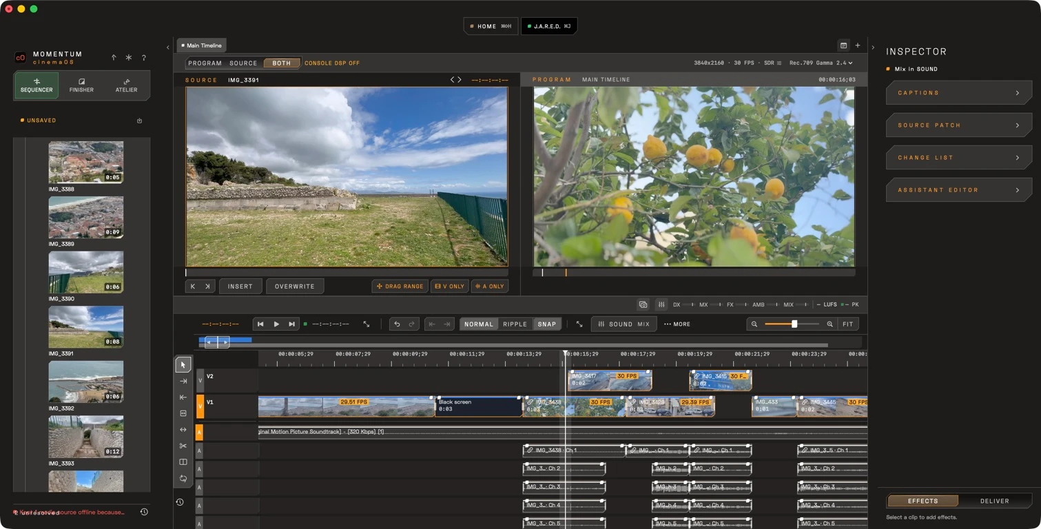 cinemaOS sequencer workspace